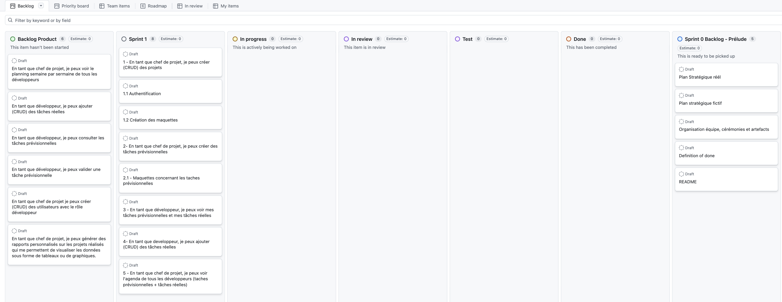 Board GitHub Projects ORGA-KEN - Gestion Agile